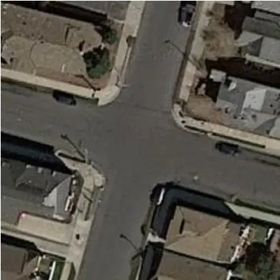 A sparse residential intersection