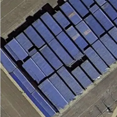 Blue industrial rooftops
